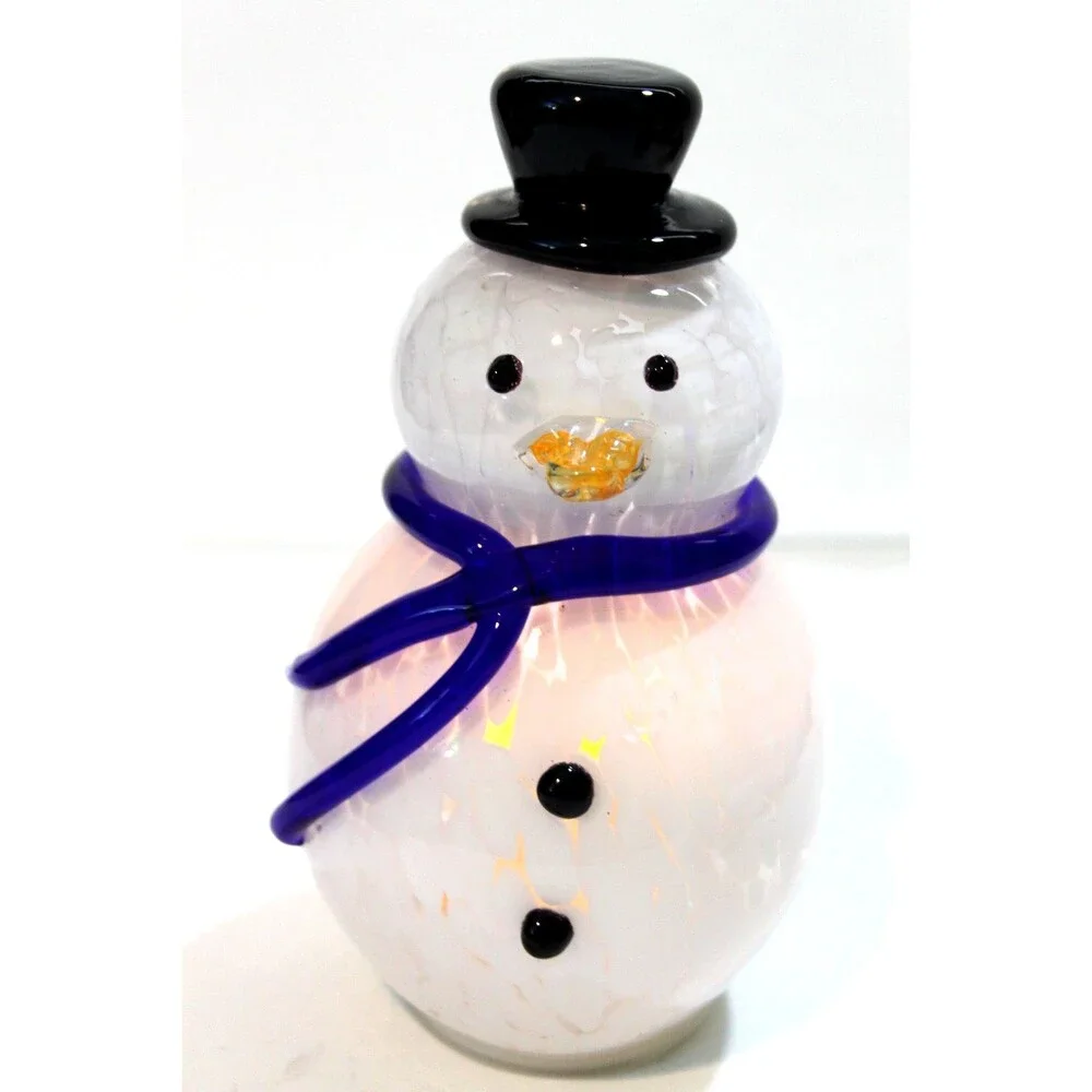 Hand Blown Art Glass Light Up Winter Holiday Snowman Christmas Figurine Decor